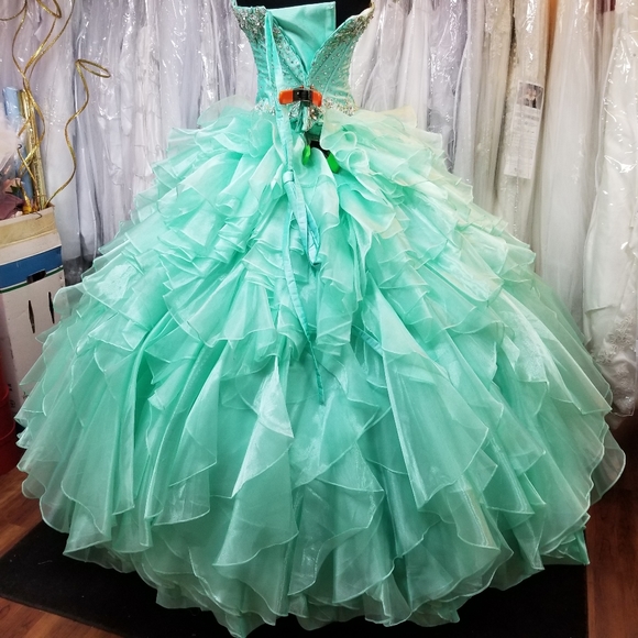 Spring Mint Green Ruffle Ballgown - Picture 3 of 5